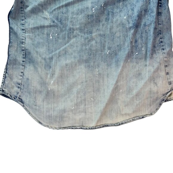 Akoo Distressed Denim Button-Up Shirt With Chest Pockets & Stitch Detail L - Picture 15 of 16